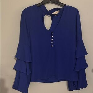 Wayf Royal Blue Blouse with Ruffled Sleeves